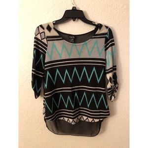 Black and Teal Printed Top